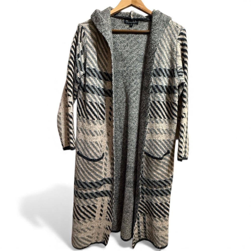 Joseph A Plaid Open Front Maxi Hooded Cardigan